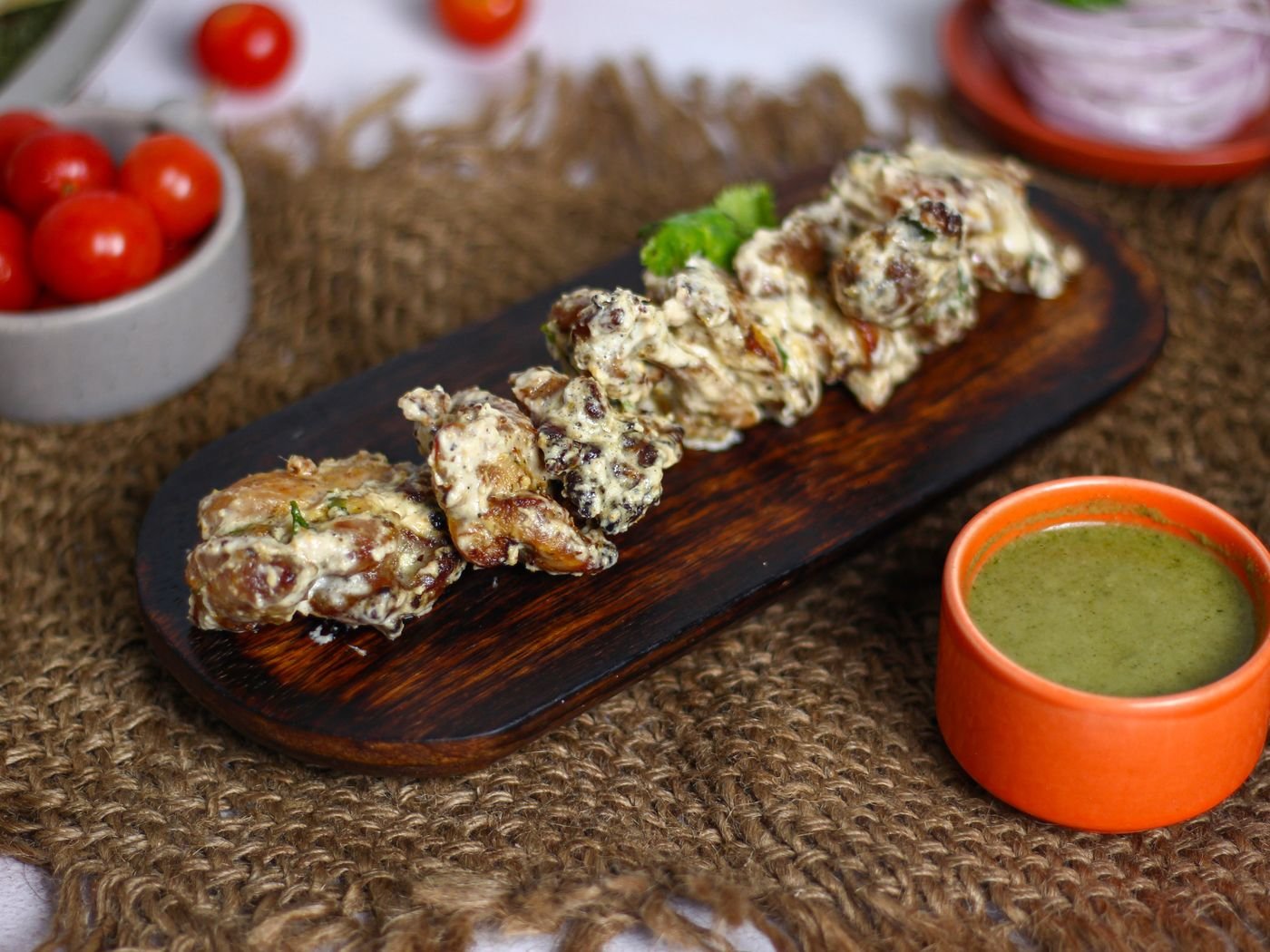 Close-up of Indian chicken malai tikka