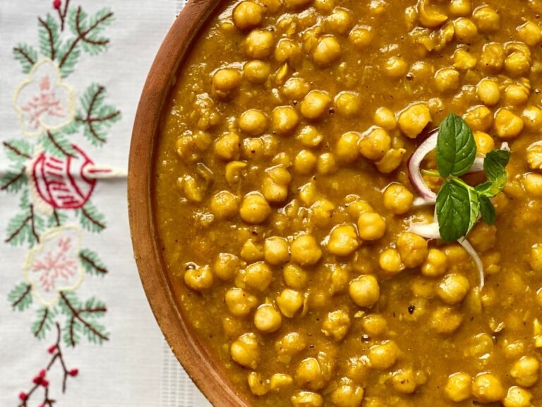 Close-up of a chickpea curry